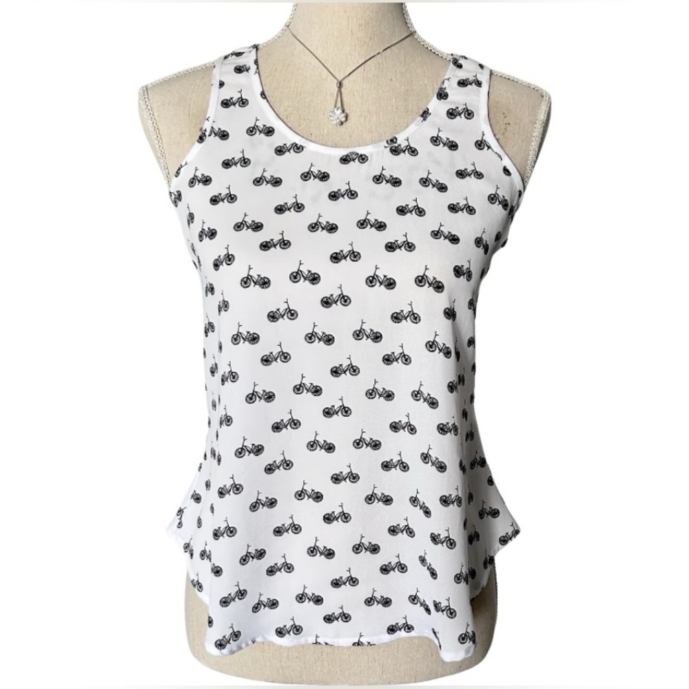 Ricki’s White Bicycle Print Women's Sleeveless Spring Summer Blouse Tank Top. XS - Picture 3 of 14